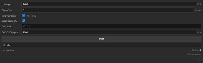 UI of the After Effects extension C4D Time Sync